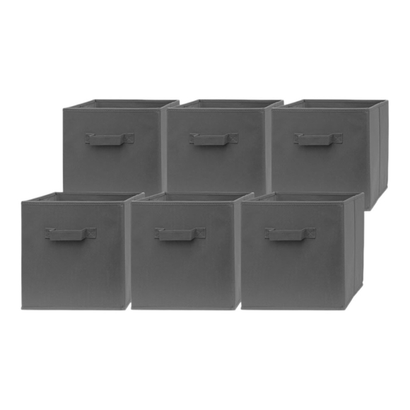 Gray Fabric Storage Cubes Set 6 Storage Bins Dual Handles Foldable Cube Baskets - Picture 2 of 6